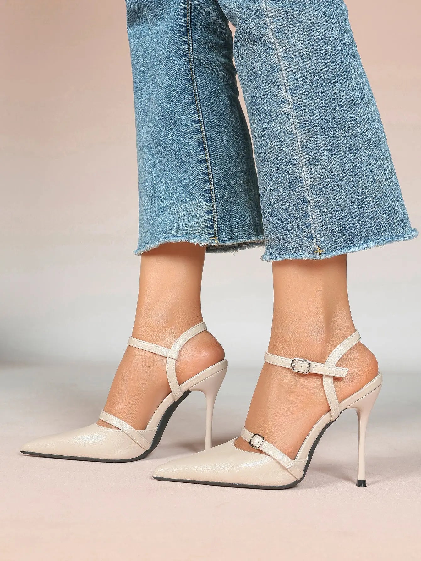 Women's Ivory Leather High-Heel Stiletto Pointed Toe Ankle Strap Sandals Sexy Wedding Party Evening Dress Shoes YISHIFAN