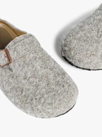 Black & White Tweed Fringe Boston Clogs – Women's Closed Toe Buckle Mule in Chanel-Style Fabric YISHIFAN