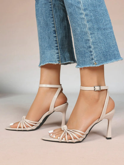 Women's Black Stiletto Heels 3.54 Inch Crisscross Strap Sandals Wedding Party Evening Dress Shoes YISHIFAN