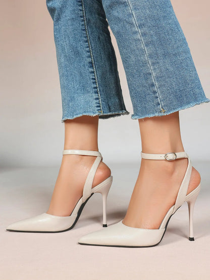 Women's Leather 4.13 INCH High-Heel Stiletto Pointed Toe Slingback Stiletto Heels for Elegant Scene YISHIFAN