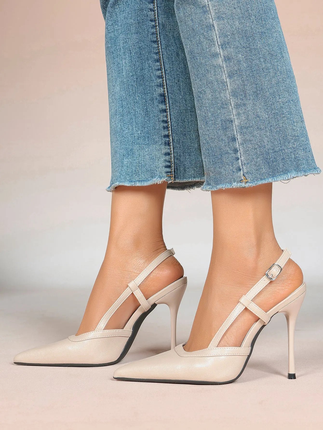 Women's Black Leather High-Heel Sandals Pointed Toe Stiletto Heels Office with for Wedding Party YISHIFAN
