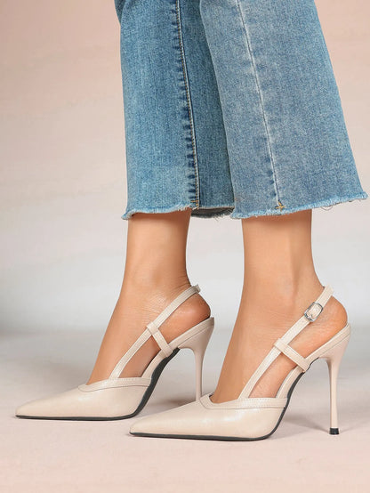 Women's Black Leather High-Heel Sandals Pointed Toe Stiletto Heels Office with for Wedding Party YISHIFAN