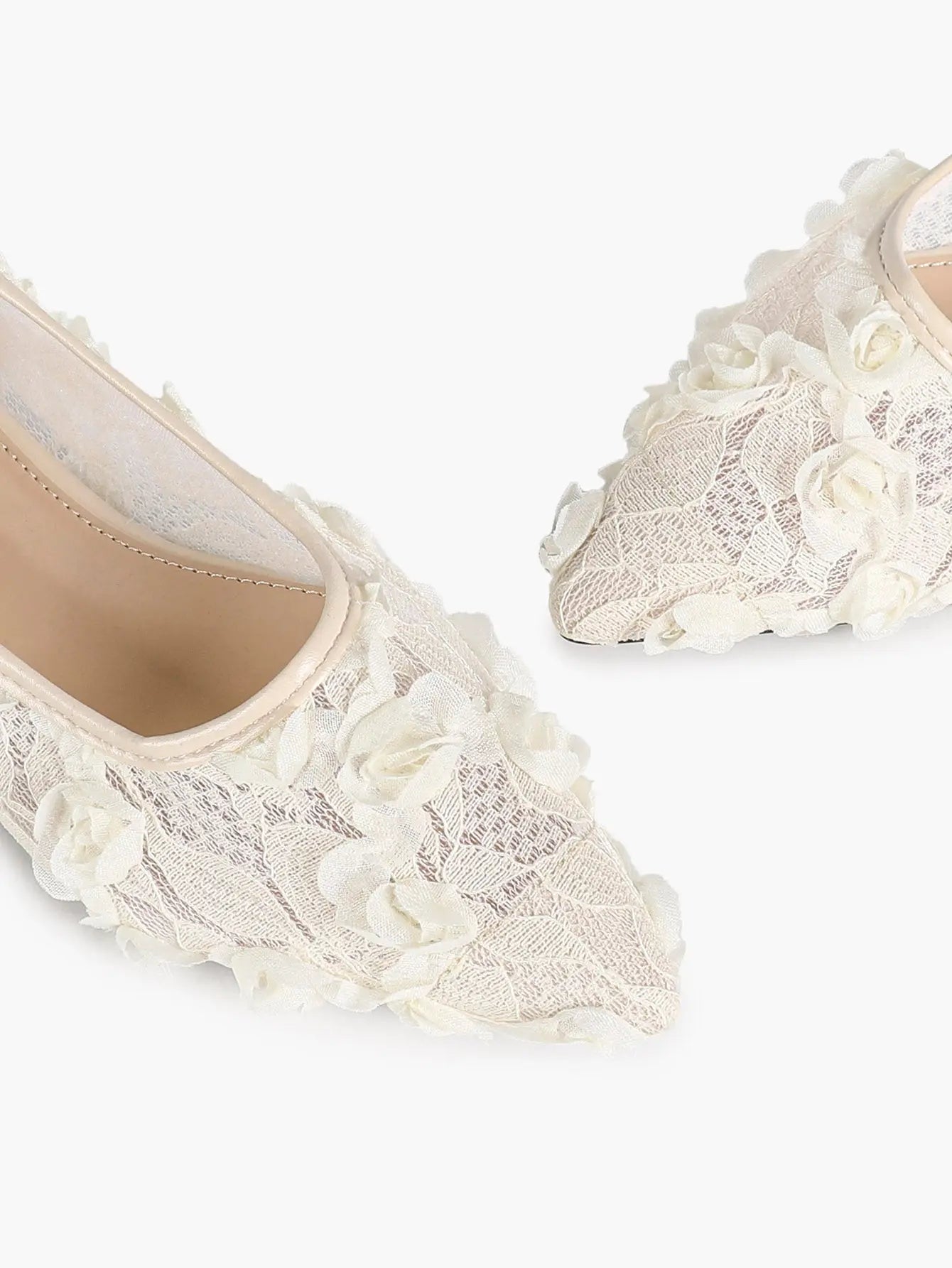 Pink 3D Rose Appliqué Lace Mesh Pointed Toe Flats – Women's Handcrafted Floral Ballet Flat YISHIFAN