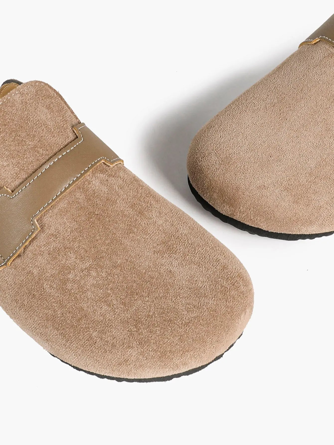 Ivory Suede H-Strap Boston Clogs – Women's Cork Platform Closed Toe Mule with Contrast PU Band YISHIFAN