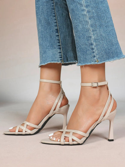 Leather Stiletto Heels for Women Open Pointed Toe Cross Ankle Strap Sandals for Wedding Party YISHIFAN