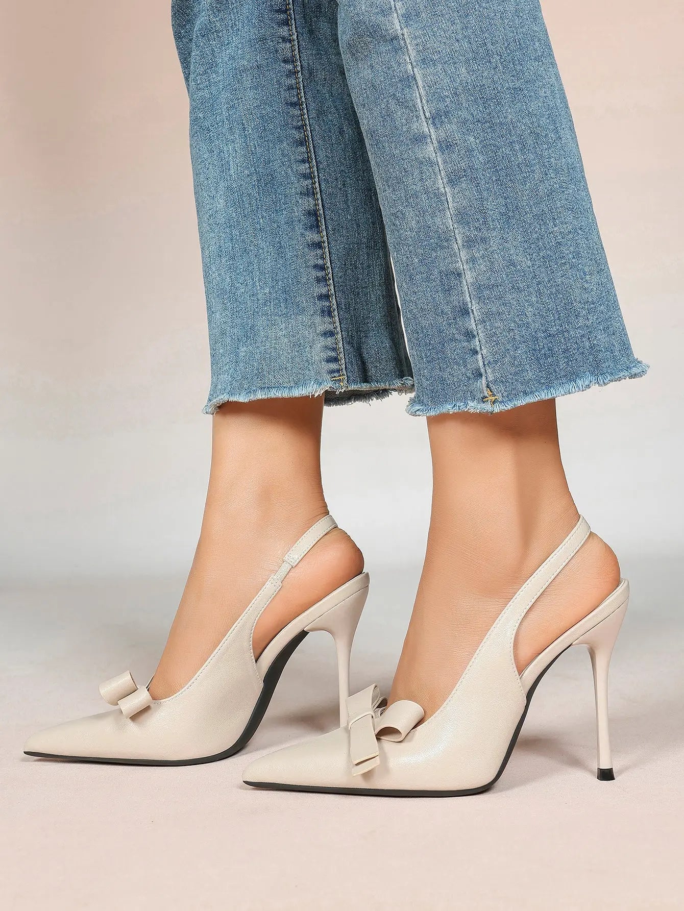 Women's Leather Bowknot High-Heel Closed Toe Pointed Toe Slingback Stiletto Heels Top-quality Shoes YISHIFAN