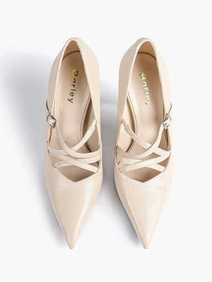 Burgundy Leather Stiletto Heels Sharp Pointed Toe Cross Strap Pump 4.13 INCH for Party Wedding Shoes YISHIFAN