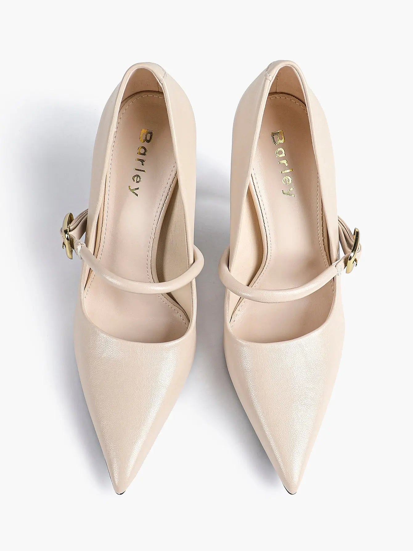 Women's Leather Stiletto Heels 4.13 Inch Pointed Toe Strap Pumps Shoes with Buckle for Casual Office YISHIFAN
