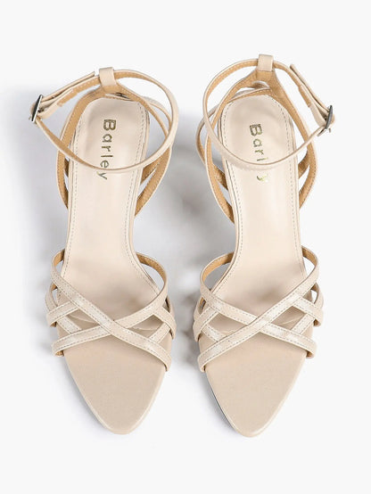 Leather Stiletto Heels for Women Open Pointed Toe Cross Ankle Strap Sandals for Wedding Party YISHIFAN
