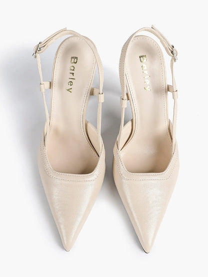 Women's Black Leather High-Heel Sandals Pointed Toe Stiletto Heels Office with for Wedding Party YISHIFAN