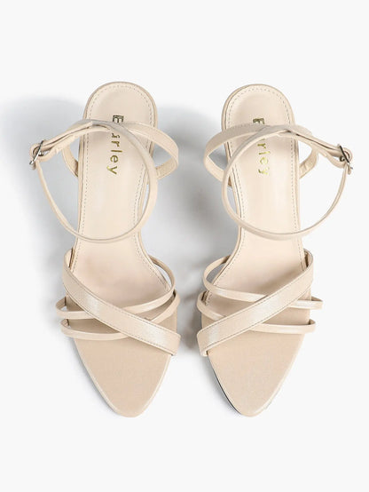 Brown Leather High-Heel Sandals  Cross Strap Stiletto Heels Wedding Party Dress Shoes YISHIFAN