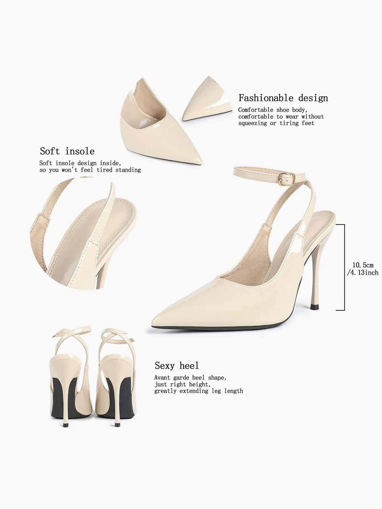 Women's Leather Pointed Toe Closed Toe Ankle Strap Heels Dress Shoes for Wedding Party Office YISHIFAN