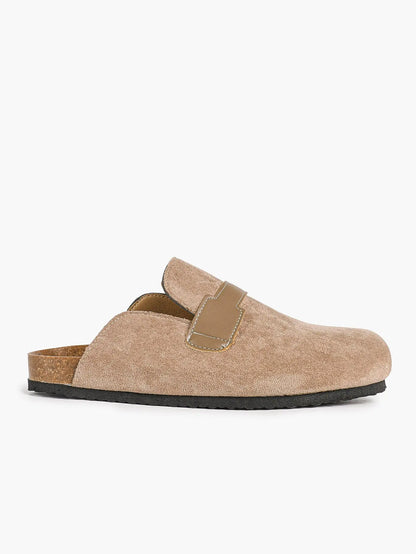 Ivory Suede H-Strap Boston Clogs – Women's Cork Platform Closed Toe Mule with Contrast PU Band YISHIFAN