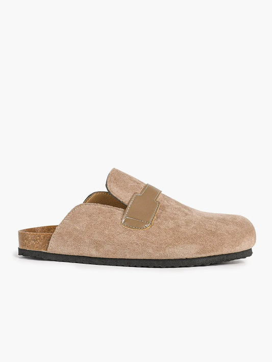 Ivory Suede H-Strap Boston Clogs – Women's Cork Platform Closed Toe Mule with Contrast PU Band YISHIFAN