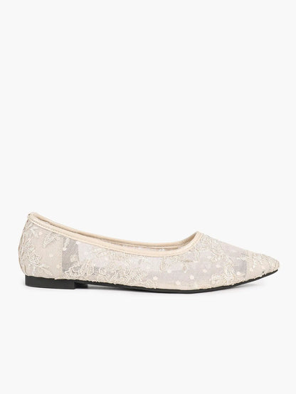 Black Lace Mesh Pointed Toe Flats Sheer Ballet Floral Embroidery YISHIFAN
