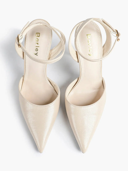Women's Leather 4.13 INCH High-Heel Stiletto Pointed Toe Slingback Stiletto Heels for Elegant Scene YISHIFAN