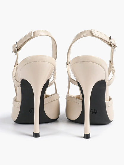Women's Black Leather High-Heel Sandals Pointed Toe Stiletto Heels Office with for Wedding Party YISHIFAN