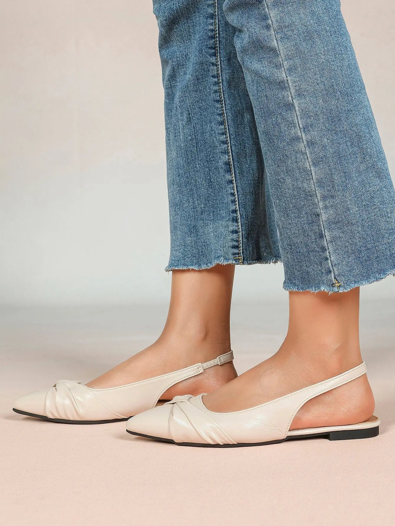 Women Slingback Flats Pointed Toe Flat Shoes Strap Buckle Satin Flats Dressy Party Work Shoes YISHIFAN
