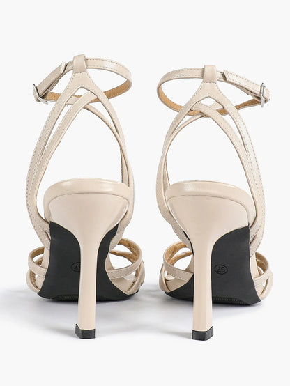 Leather Stiletto Heels for Women Open Pointed Toe Cross Ankle Strap Sandals for Wedding Party YISHIFAN