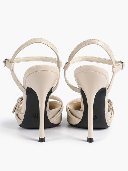 Women's Ivory Leather High-Heel Stiletto Pointed Toe Ankle Strap Sandals Sexy Wedding Party Evening Dress Shoes YISHIFAN