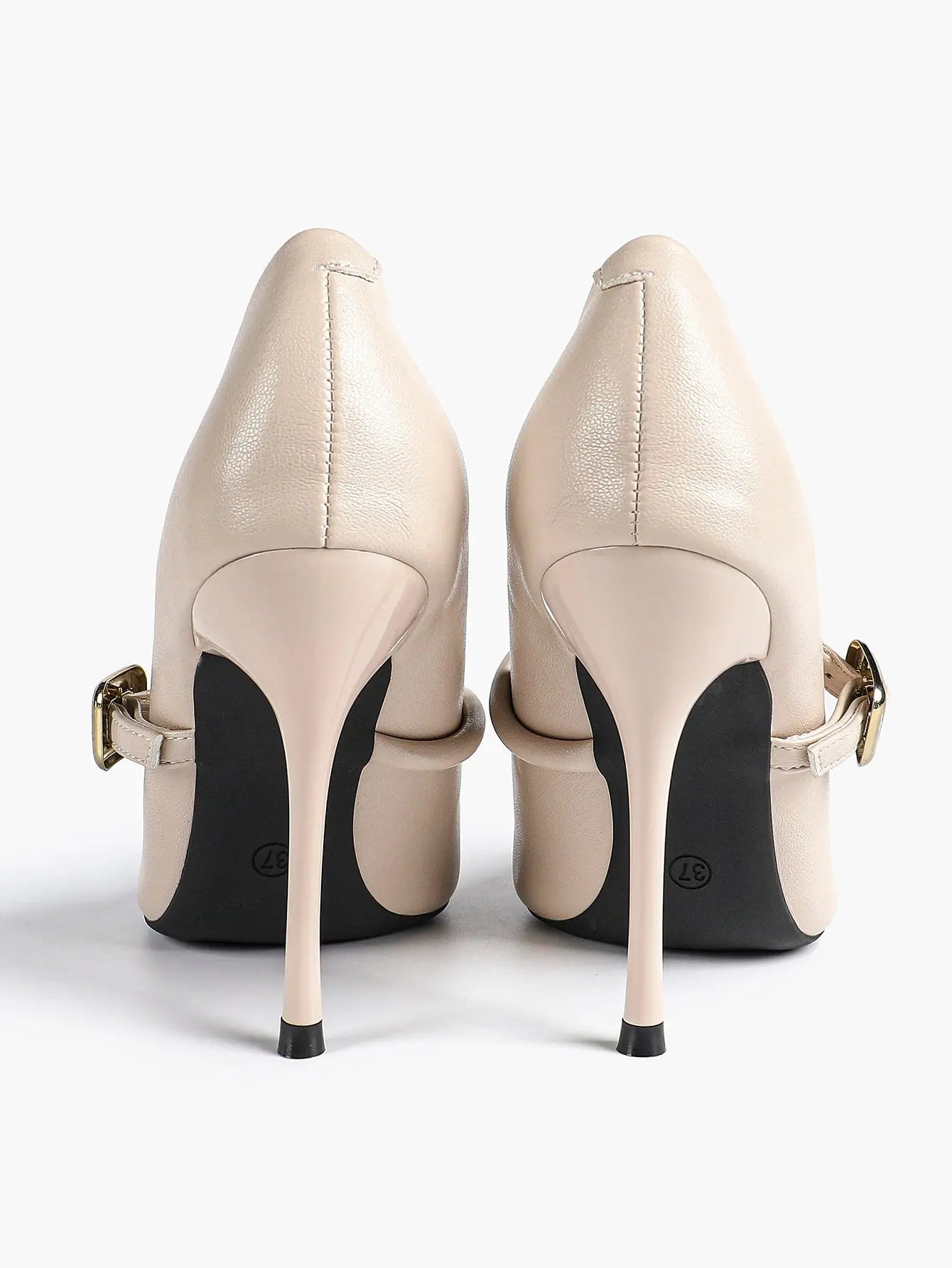 Women's Leather Stiletto Heels 4.13 Inch Pointed Toe Strap Pumps Shoes with Buckle for Casual Office YISHIFAN