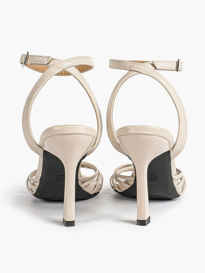 Women's Black Stiletto Heels 3.54 Inch Crisscross Strap Sandals Wedding Party Evening Dress Shoes YISHIFAN