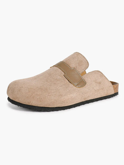Ivory Suede H-Strap Boston Clogs – Women's Cork Platform Closed Toe Mule with Contrast PU Band YISHIFAN