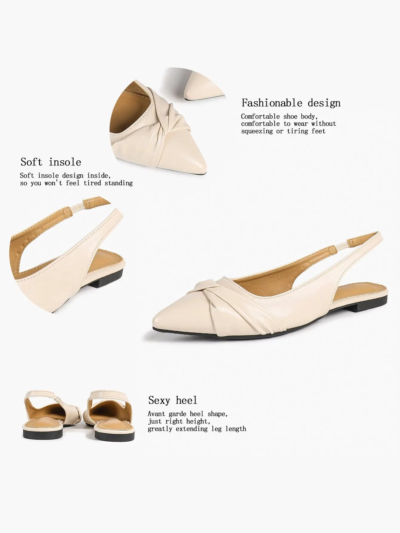 Women Slingback Flats Pointed Toe Flat Shoes Strap Buckle Satin Flats Dressy Party Work Shoes YISHIFAN