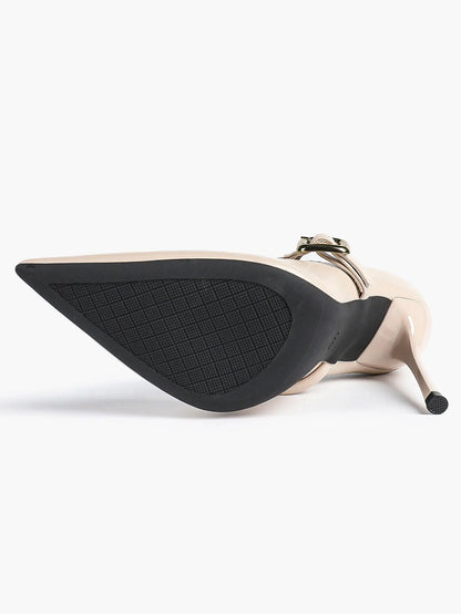 Women's Leather Stiletto Heels 4.13 Inch Pointed Toe Strap Pumps Shoes with Buckle for Casual Office YISHIFAN