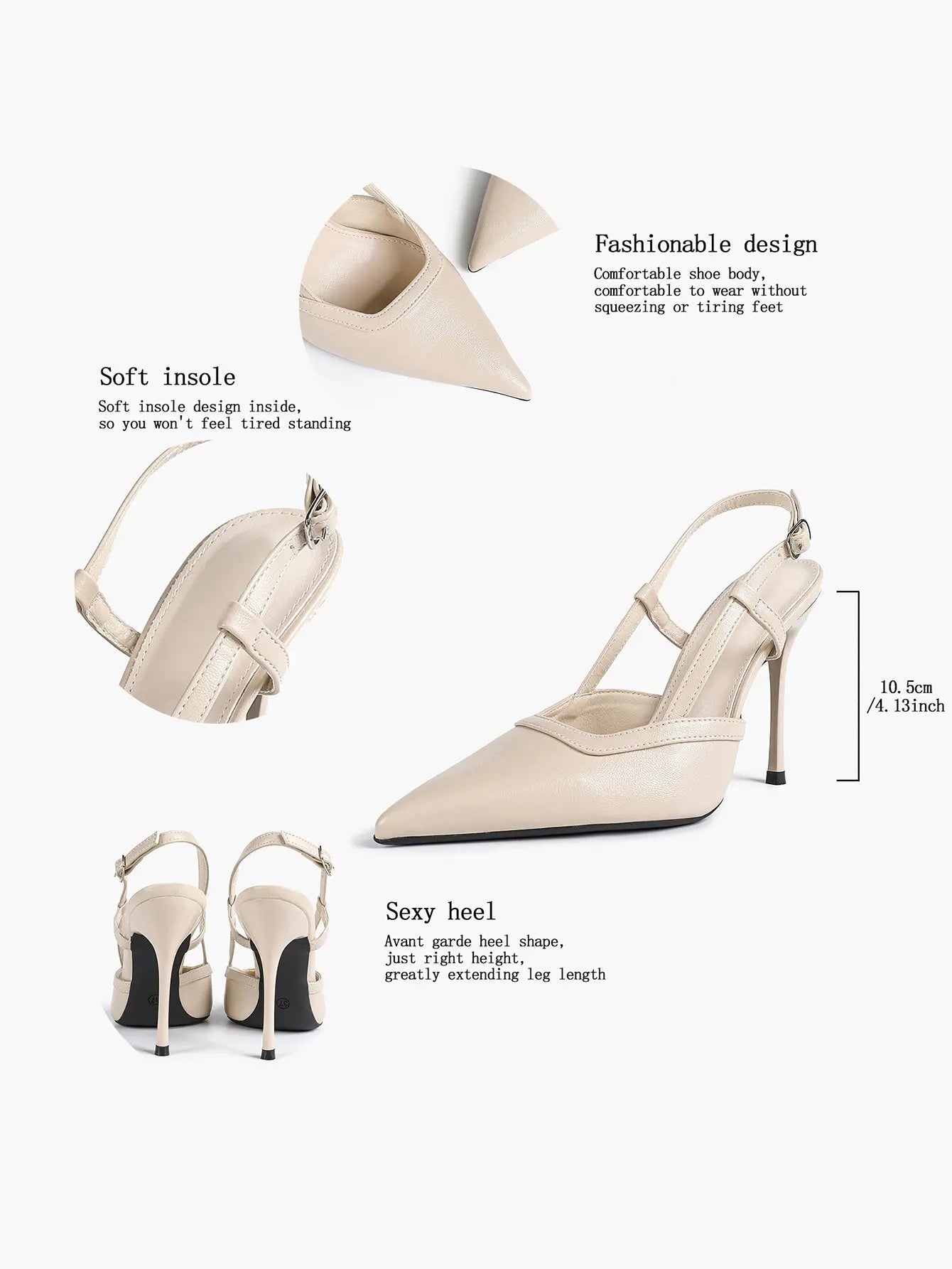 Women's Black Leather High-Heel Sandals Pointed Toe Stiletto Heels Office with for Wedding Party YISHIFAN