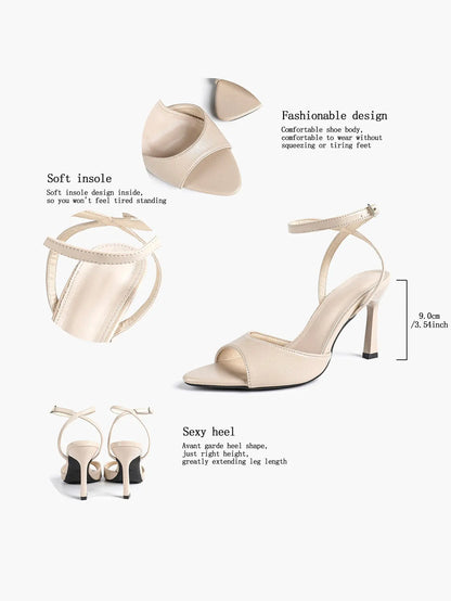 Women Leather High-Heel Sandals Peep-Toe Stiletto Heels Wedding Party Evening Dress Shoes YISHIFAN