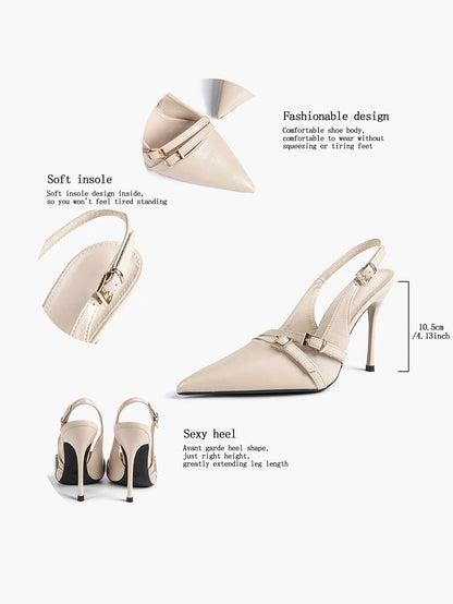 Women's High-Heel Sandals Closed Pointed Toe Slingback Heels Ankle Strap Stiletto Heels Elegant YISHIFAN