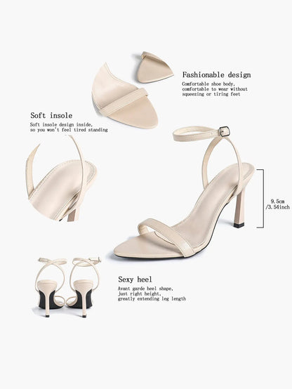 Women Leather High-Heel Sandals Pointed Toe Open Back Stiletto Heels Office Dress Shoes YISHIFAN