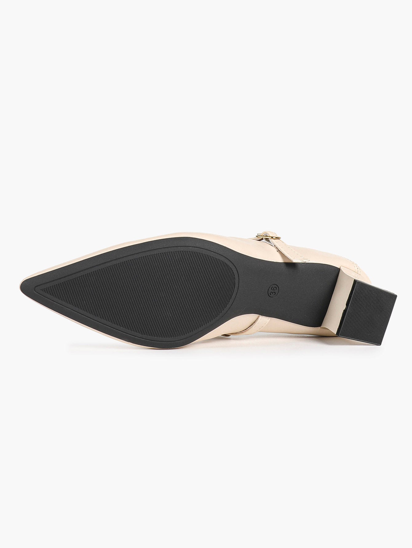 Cream Pointed-Toe Mary Jane Kitten Heels with Gold-Tone Metal Accents
