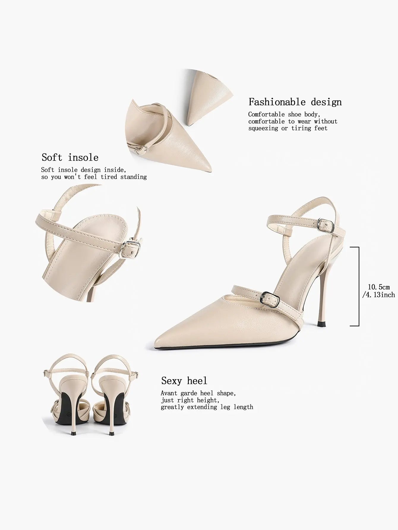 Women's Ivory Leather High-Heel Stiletto Pointed Toe Ankle Strap Sandals Sexy Wedding Party Evening Dress Shoes YISHIFAN