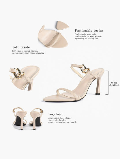 Women's Black High-Heel Sandals Opened Pointed Toe Ankle Strap Stiletto Heels Wedding Party Office Dress Shoes YISHIFAN