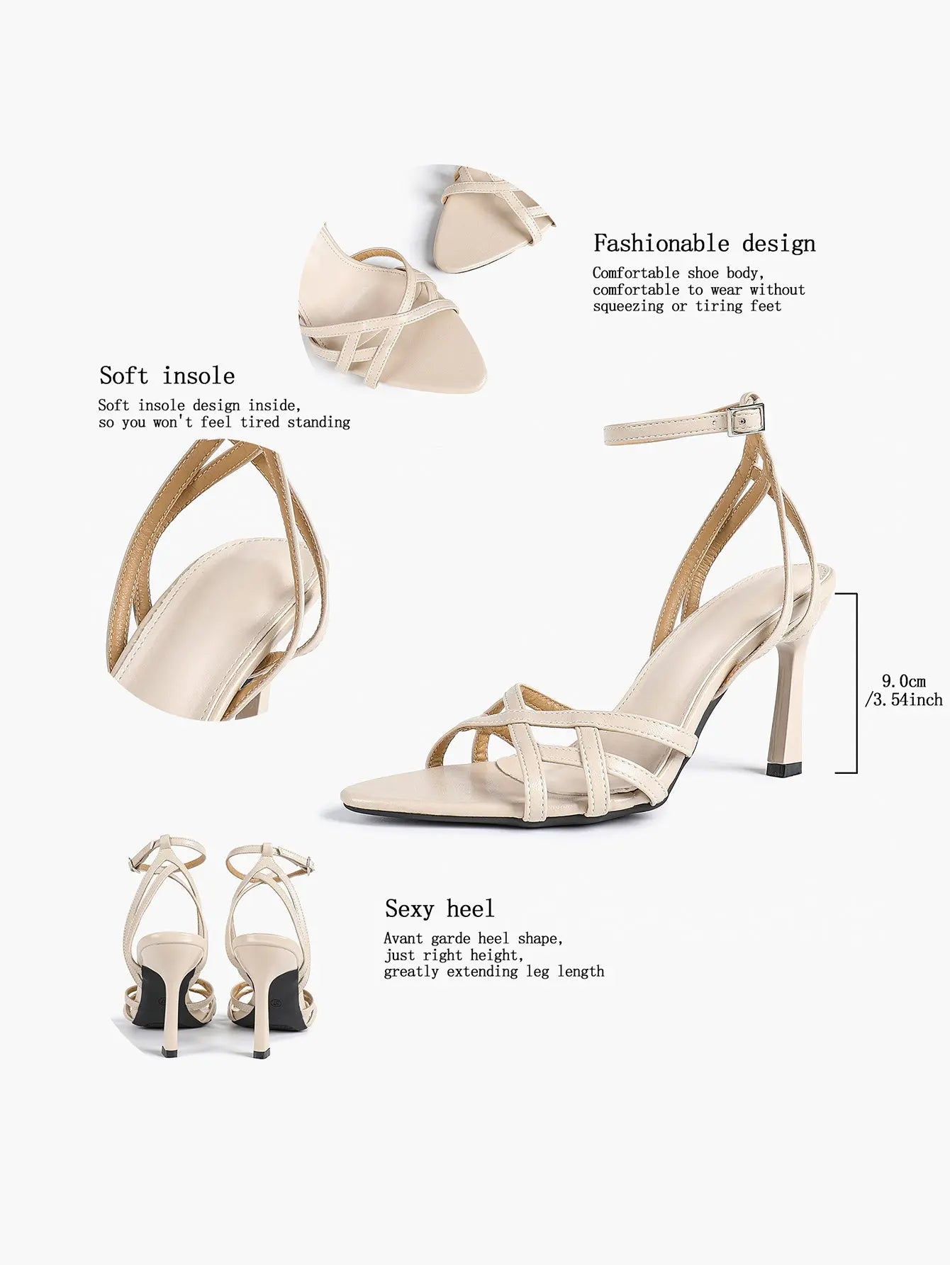 Leather Stiletto Heels for Women Open Pointed Toe Cross Ankle Strap Sandals for Wedding Party YISHIFAN