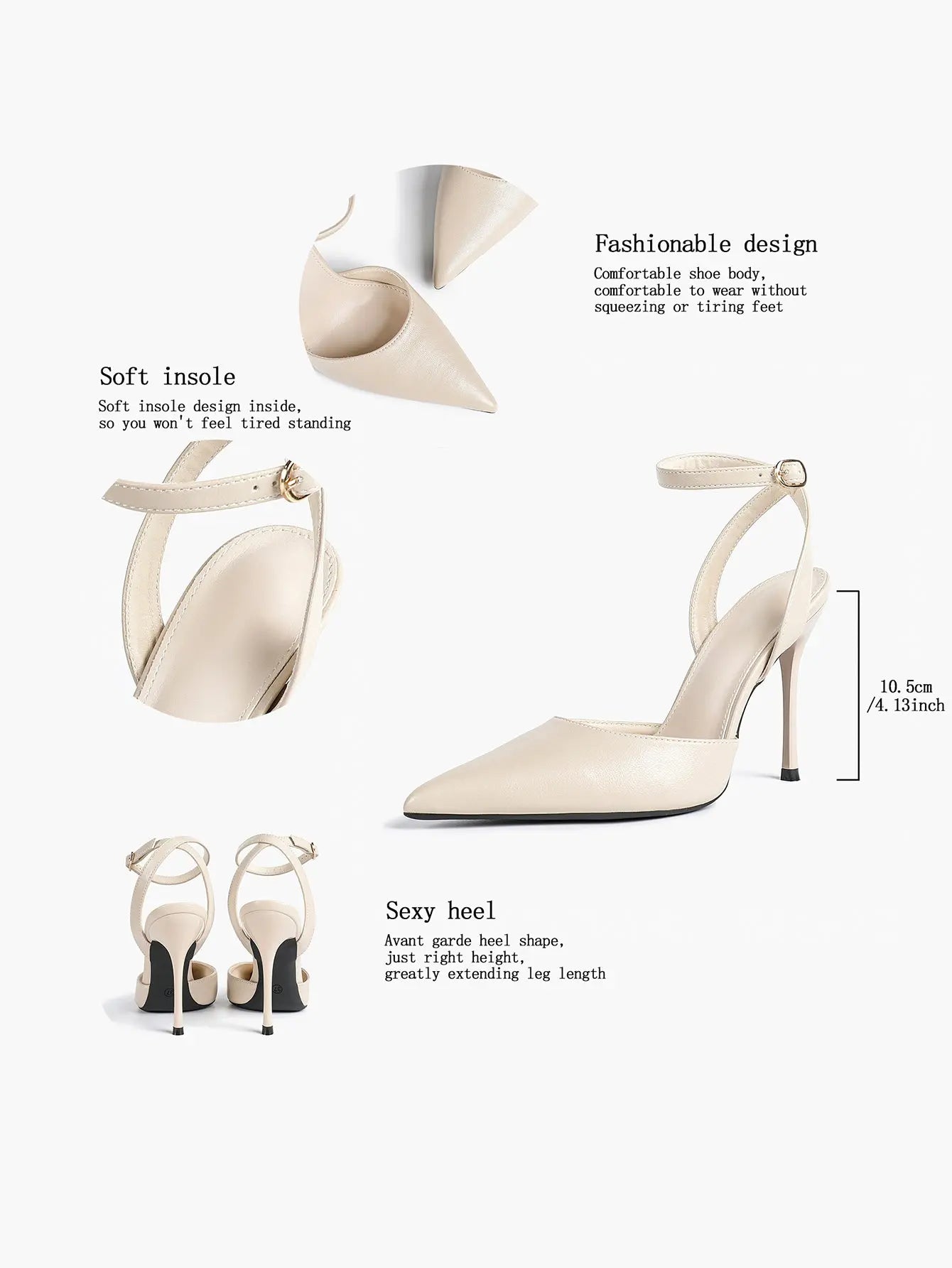 Women's Leather 4.13 INCH High-Heel Stiletto Pointed Toe Slingback Stiletto Heels for Elegant Scene YISHIFAN
