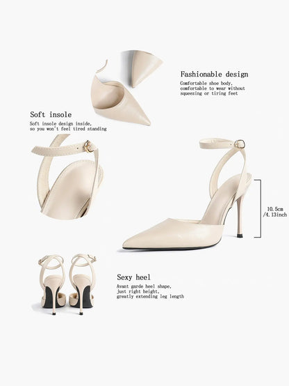 Women's Leather 4.13 INCH High-Heel Stiletto Pointed Toe Slingback Stiletto Heels for Elegant Scene YISHIFAN