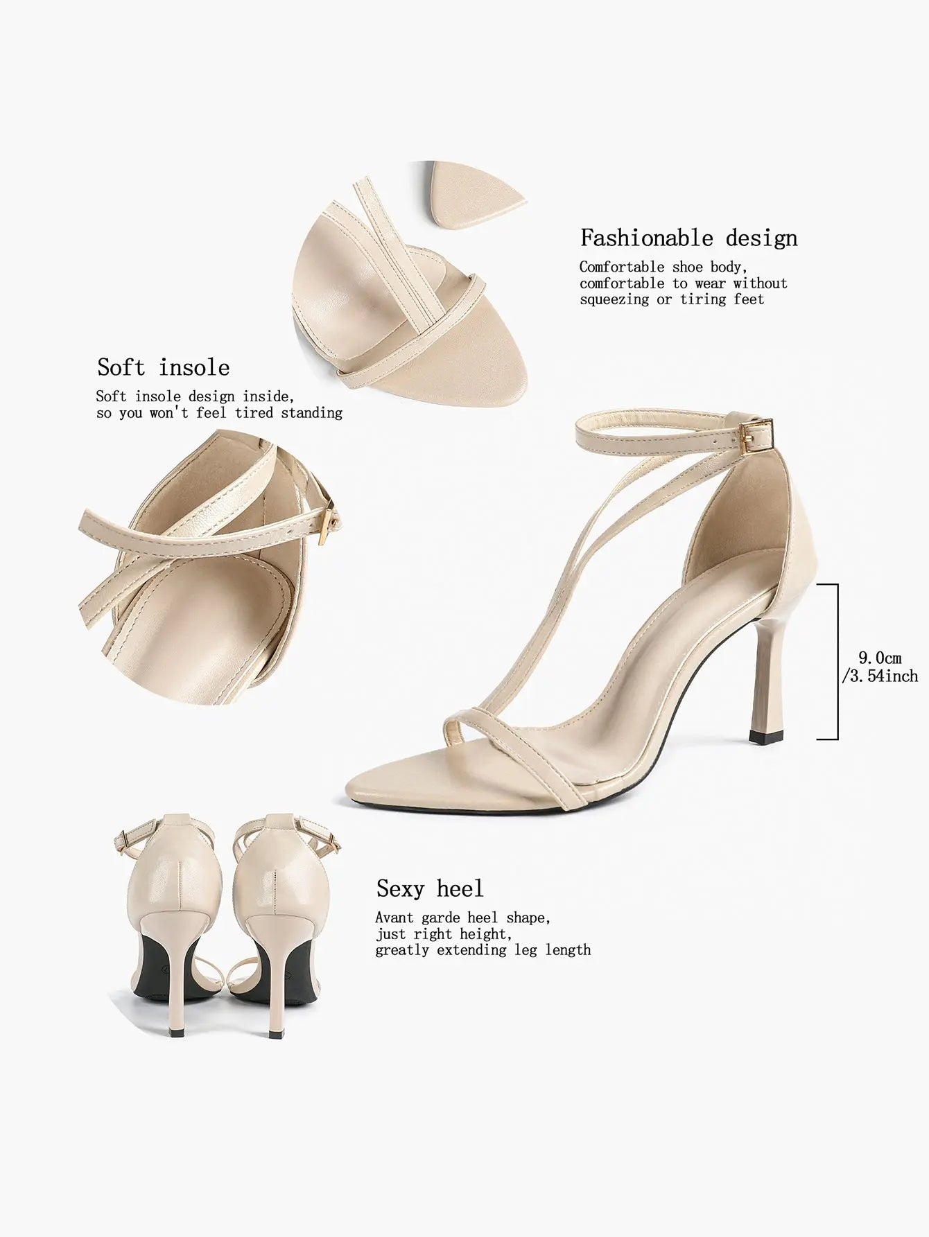 Women's Pointed Toe High-Heel Sandals Y-Strap Adjustable Ankle Strap Wedding Party Shoes YISHIFAN