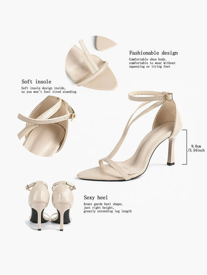 Women's Pointed Toe High-Heel Sandals Y-Strap Adjustable Ankle Strap Wedding Party Shoes YISHIFAN