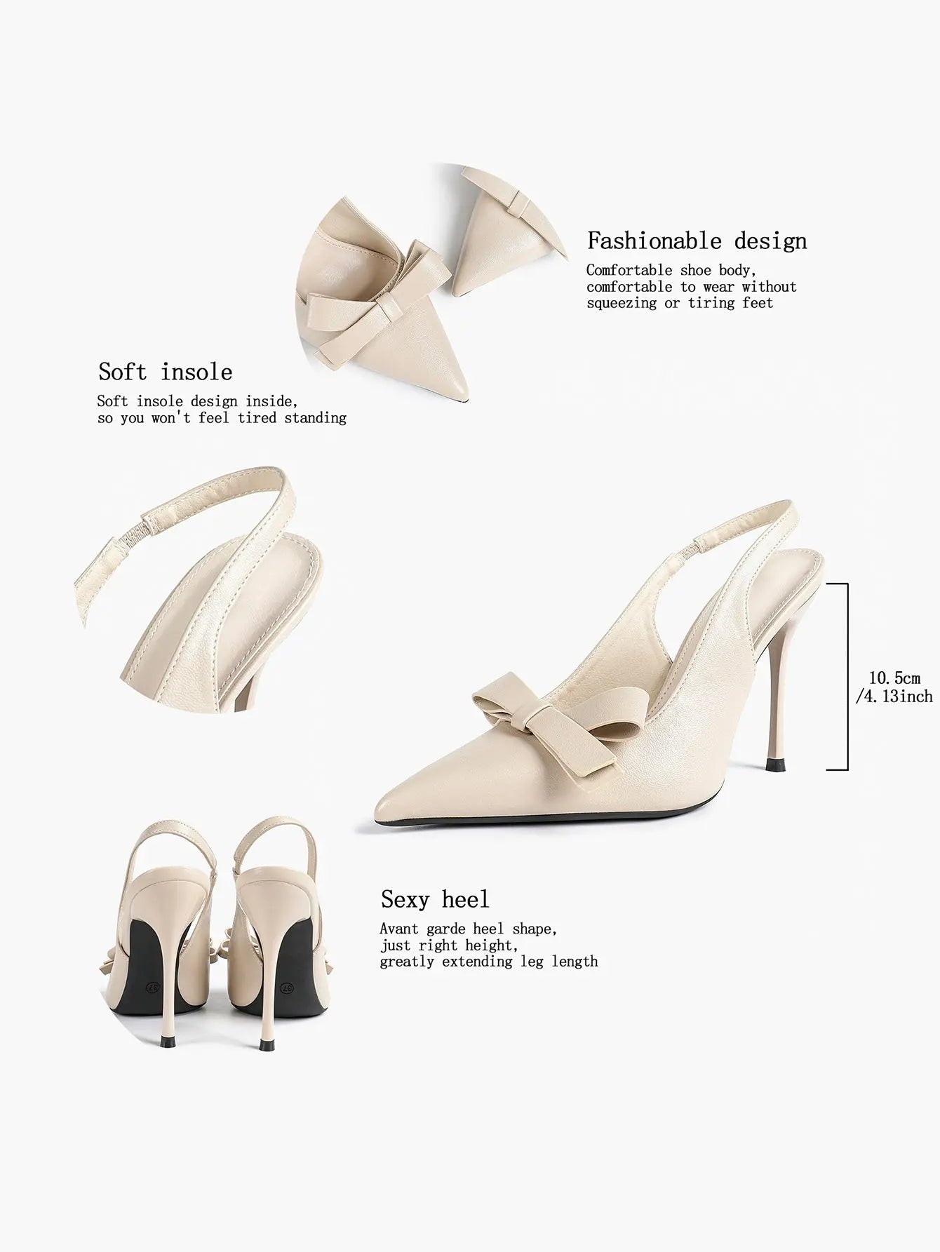 Women's Leather Bowknot High-Heel Closed Toe Pointed Toe Slingback Stiletto Heels Top-quality Shoes YISHIFAN