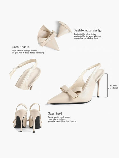 Women's Leather Bowknot High-Heel Closed Toe Pointed Toe Slingback Stiletto Heels Top-quality Shoes YISHIFAN