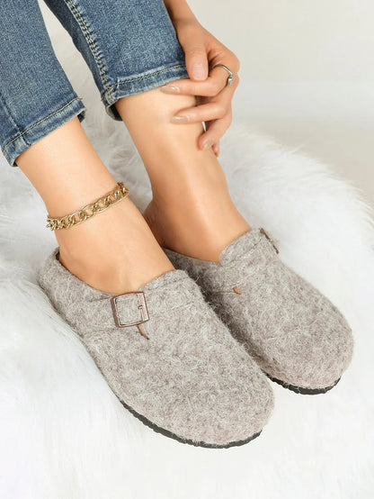 Black & White Tweed Fringe Boston Clogs – Women's Closed Toe Buckle Mule in Chanel-Style Fabric YISHIFAN
