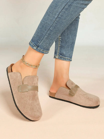 Ivory Suede H-Strap Boston Clogs – Women's Cork Platform Closed Toe Mule with Contrast PU Band YISHIFAN