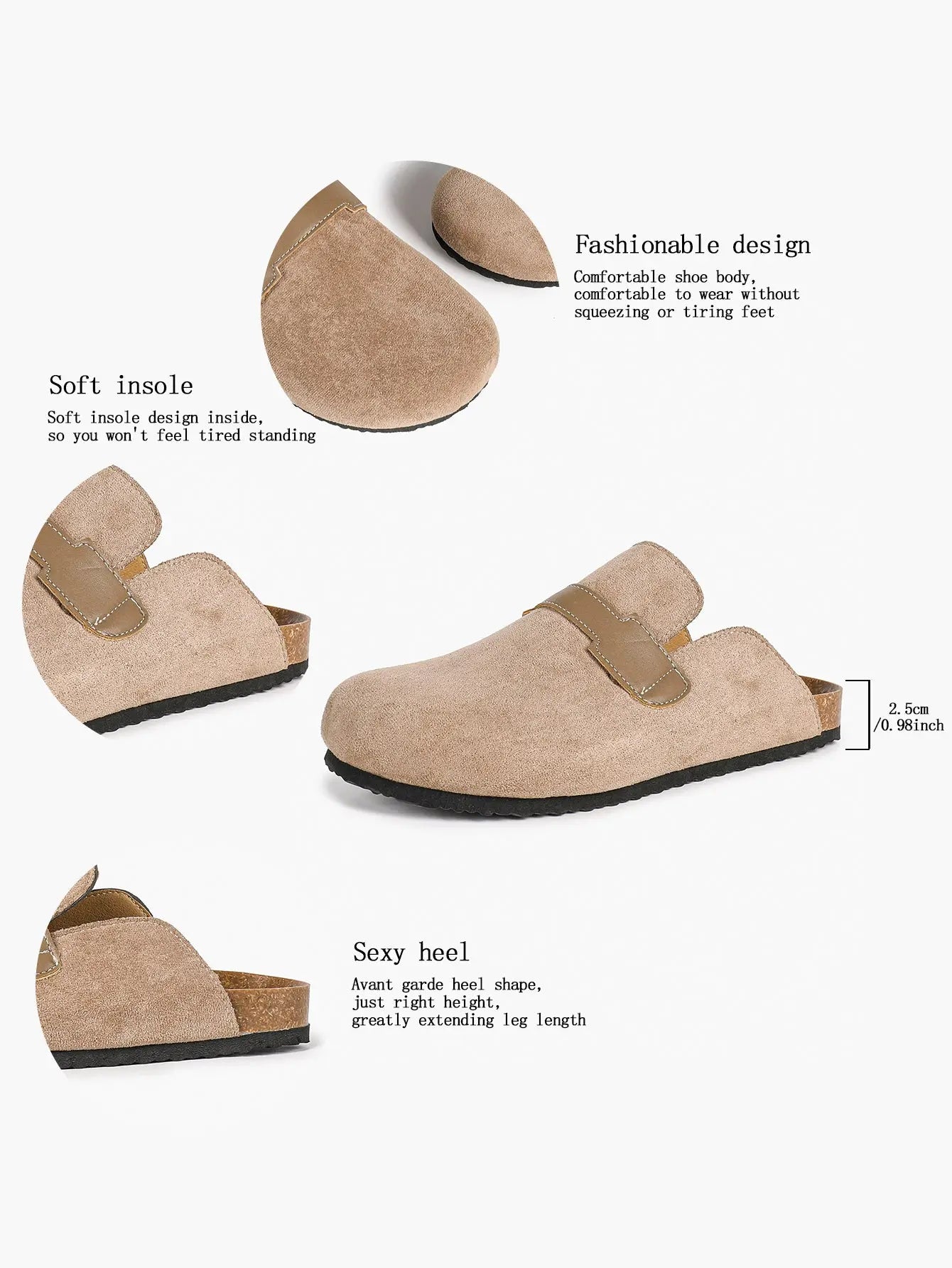 Ivory Suede H-Strap Boston Clogs – Women's Cork Platform Closed Toe Mule with Contrast PU Band YISHIFAN
