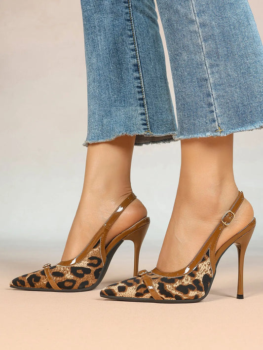 Women's Leopard Print Stiletto Sandals Avant-Garde Heel with Soft Insole Sexy for Wedding Party Shoes YISHIFAN