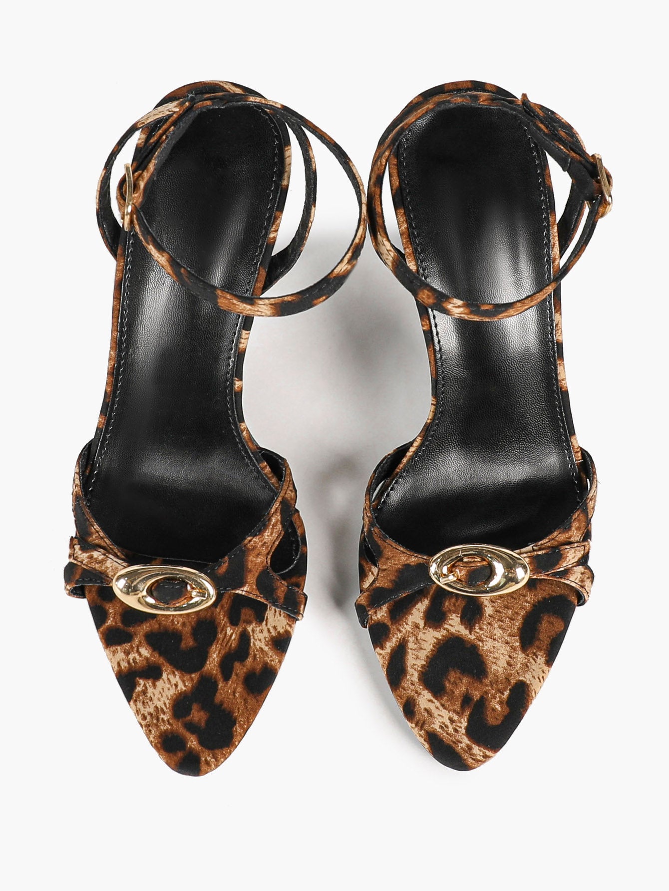 Leopard Pattern Pointed Toe Heeled Sandals Black Stiletto Heel Ankle Buckle Slingback Fashion Streetwear