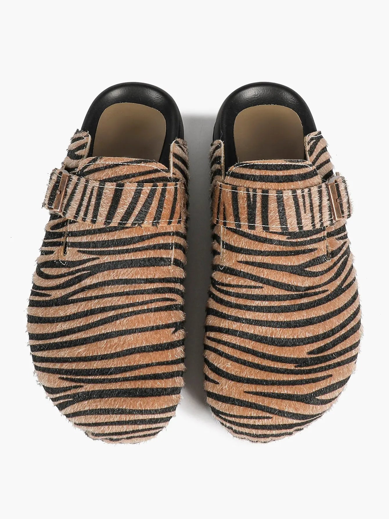 Leopard Print Faux Pony Hair Boston Clogs – Women's Closed Toe Buckle Mule with Soft Footbed YISHIFAN