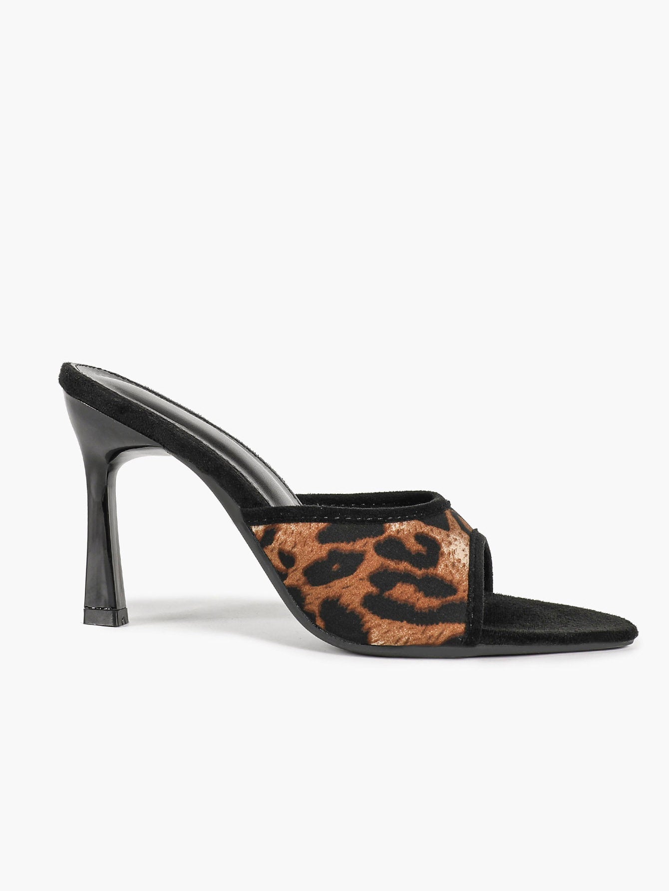 Leopard Print Suede Trim Mules Pointed Open Toe Stiletto Heels Backless Slip-On Fashion Streetwear